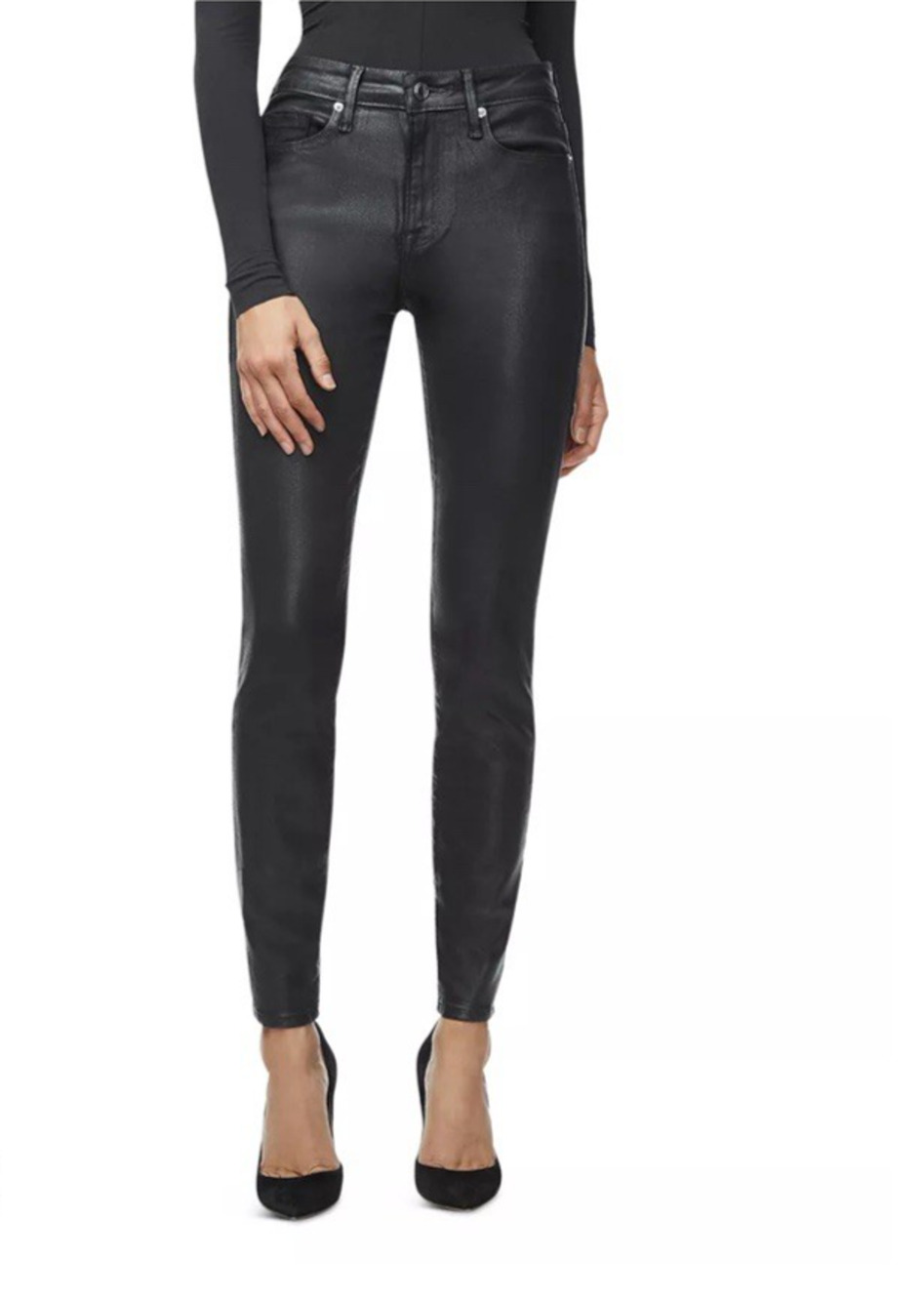 Good American Jeans Womens Size 4 NEW Black Skinny Good Legs Leather Like Pants